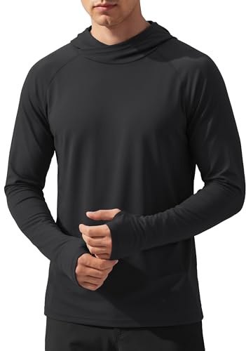 TACVASEN Mens Sun Protection Hoodie Dry Fit UV Fishing Shirts Long Sleeve Lightweight Swim Rash Guard Athletic Black S
