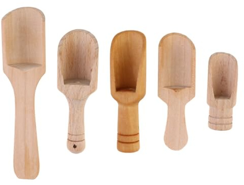 SHINEOFI Cucharas de Madera para Sal y Café Molido 5 Piezas Mango de Madera de Haya y Loto, Tamaño Pequeño, Accesorio Adecuado para Cocina, Té y Especias Hogar
