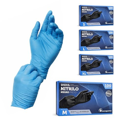 Atakito Guantes Nitrilo Negros y Azules – Pack de 1, 5 ó 10 Cajas de 100 und. – Guantes desechables sin látex – Tallas Disponibles S a XL. (1, Azul, M)