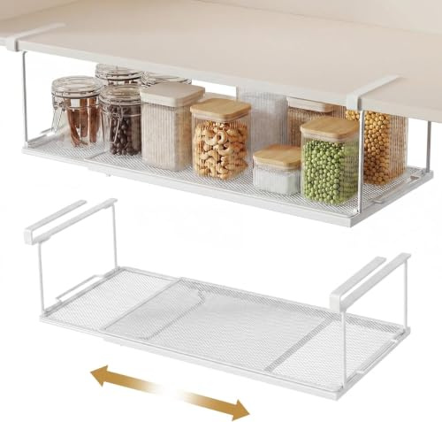 Eulihent Cesta Colgante Extensible Cesta Rejilla Metalica Ajustable de 38 a 70cm, Cesta Metalica Rejilla para Armarios de Cocina, Despensa, Zapateros y Armarios