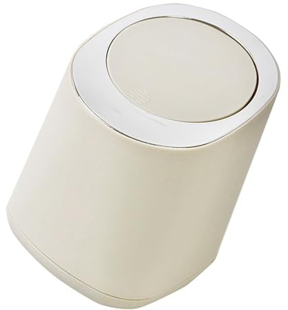 Fdit Petite Corbeille de Table Poubelle Minimaliste élégante pour la Maison et le Bureau, fonctionnalité de Pressage 17x15x13.5cm (Beige)