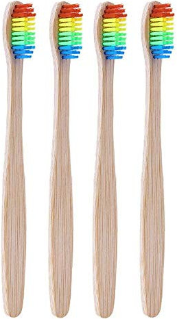 Uteruik Bambus-Zahnbürsten, weich, umweltfreundlich, Holzkohleborsten, Zahnpflege, 4 Stück