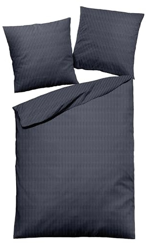 Carpe Sonno warme Biberbettwäsche 135x200 - Gestreifte Winter-Bettwäsche mit Reißverschluss aus 100% Baumwolle Flanell - Bettwäsche Set 135 x 200 mit Kopfkissen-Bezug - Streifen Blau