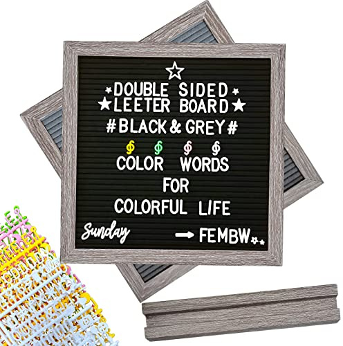 Double Sided Felt Letter Board, 12 x 12 Inch Vintage Wood Frame Message Memo Board with Stand, 1100+ Changeable 4 Colors Letters and Symbols Emojis Announcement Board for Home Kitchen Party Business