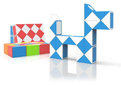 ROXENDA Magic Snake mit 24 Blöcke, Magische Schlange Würfel Twist Puzzle - 3D Fidget Knobelspiele Mitgebsel Kindergeburtstag für Kinder Erwachsene - 1 Pack (Blau)