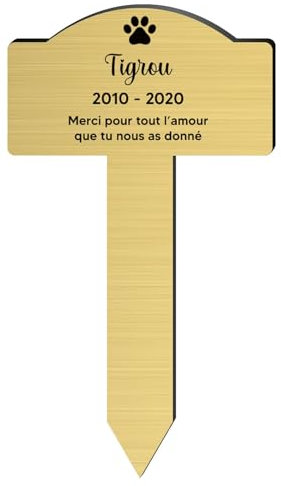 DECOHO - Plaque funeraire Personnalisable pour Chat - Plaque commémorative avec Piquet - Gravure Laser Durable - 4 Lignes de Texte 100% p - Or