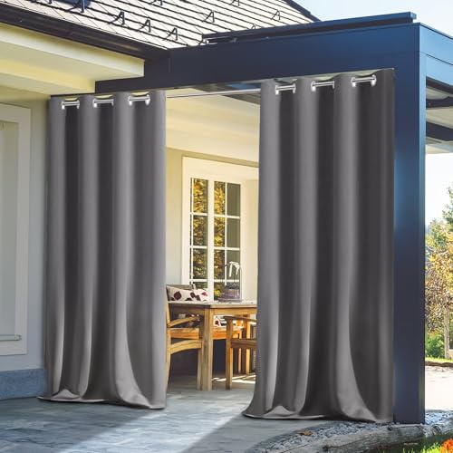 Outdoor Vorhänge, Wasserdicht Verdunkelungsvorhang mit Ösen, Outdoorvorhänge mit UV Schutz Wasserabweisend Blickdicht für Pavilion Balkon Garten Patio ( Farbe : Grau , Größe : L132XH213cm-1 Stücke )