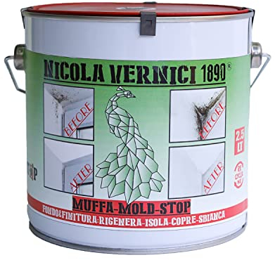 NICOLA VERNICI Pittura Antimuffa Bianca Inodore ed Ecologica per Interni ed Esterni - Vernice Muffa Stop Made in Italy a Base Acqua - 2,5 Litri