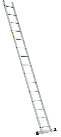DRABEST PRO Serie Anlegeleiter Aluminium-Stufenleiter - 15 Stufen - mit Leiterhaken - Tragfähigkeit 150 kg - Anti-Rutsch-Füße, Leichtes Gewicht, korrosionsbeständig - EN131