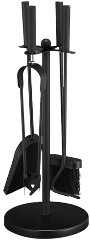 FB FunkyBuys Fireplace Tool Sets - Fireside Companion Set 5 Piece Iron Fireplace Companion Brush, Poker, Shovel, Tong, Waterloo Bucket, Coal Wood Burner Accessories Kit (Paris Fireplace Set Black)