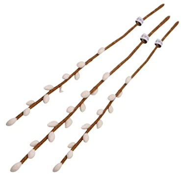 Gry & SIF künstliche Palmkätzchen-Zweige, Flexibler Stiel, Dekozweig, Kunstzweig aus Filz, Weidenkätzchen, Kätzchenweide, Frühlingsdeko, Osterdeko, Handmade, Fairtrade I 43cm, 3X Weiß