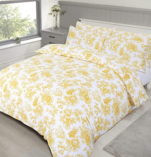 Home Living Isla Floral Easy Care Soft Duvet Cover and Pillowcase Bedding Set (Single, Ochre)