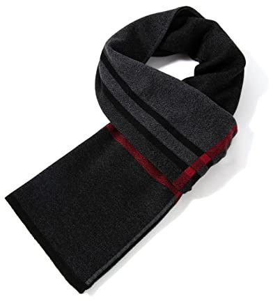 Villand Lussuosa Sciarpa da Uomo in Lana Merino a Righe - Confezione Regalo Avvolto Inverno Morbido Caldo Spesso Lavorato a Maglia Cravatte per Uomo (Grigio Chiaro/Scuro)