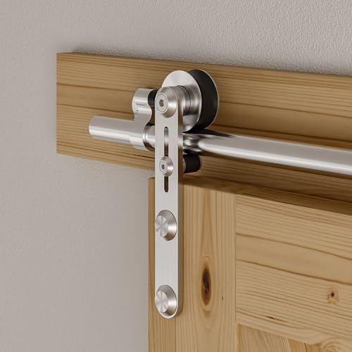 Schiebetürbeschlag Edelstahl 122cm Schiebetüren Schiebetürsystem Komplettset Laufschiene Rollen Set für 1 Holztür 61cm Breit, I Form