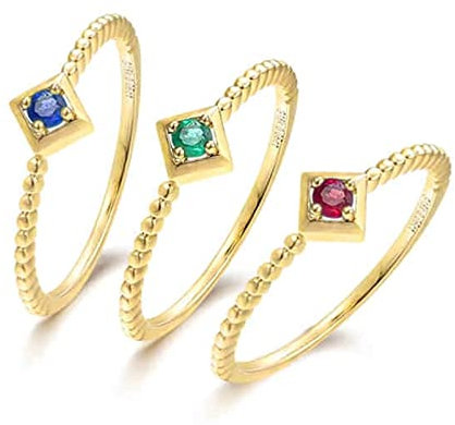 Dsnyu 18 Karat Gold Ring, 0.08ct Smaragd Freundschaftsringe, Gold Ringe für Damen Quadrat Zierlicher Ring Verlobung Größe 49 (15.6)