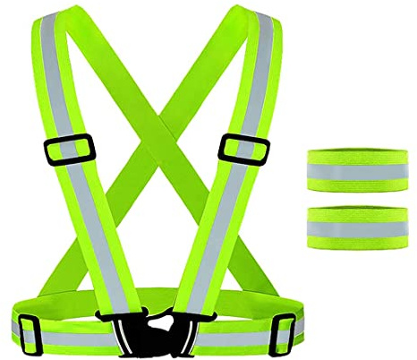 ZMREN Chalecos Reflectantes, Chaleco de Seguridad Reflectante + Brazalete Reflectante, Ajustable Alta Visibilidad Elastic Reflector Chaleco, para Andar en Bicicleta, Caminar, Correr