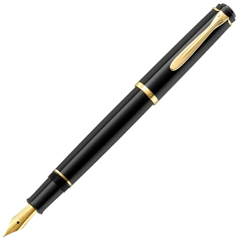 Pelikan Füllhalter Classic 200, Schwarz, Feder F (fein), hochwertiger Patronenfüller im Geschenk-Etui, 820653
