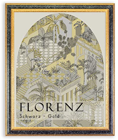 BIRAPA Florenz Holzbilderrahmen 29,7x42 cm (DIN A3) Schwarz Gold - Bilderrahmen Vintage Holz mit Zierleiste innen und außen, Wechselrahmen, Hochwertiger Holzrahmen