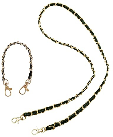 HNJKJEU Taschenkette, 2 Stück Kettenriemen Metall Leder, Ersatz Schulterriemen mit 120cm/30cm Kette Trageriemen, Handtaschenkettenriemen, für Damen Handtaschen Umhängetasche Geldbeutel (Gold,Schwarz)