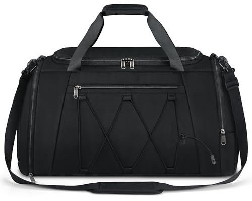 NUBILY Sporttasche Herren Damen mit Schuhfach Nassfach Wasserdicht Trainingstasche Schwimmtasche Groß Kapazität Hochwertige Reisetasche Duffle Gym Bag 55L Schwarz