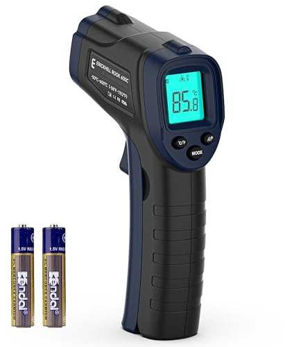 ERICKHILL Termómetro infrarrojo -50 ℃ ~ 600 ℃ Tamaño compacto Termómetro láser sin contacto Pistola LCD Pantalla retroiluminada Emisividad ajustable - para reparación de vehículos/cocina/comida