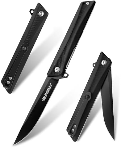 ohmonlyhoo Klappmesser,Taschenmesser, 3,5-Zoll-Klappmesser mit G10-Griff und D2-Klinge, EDC-Messer mit Nylonscheide für Männer und Frauen
