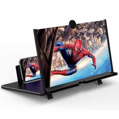 JinRui-T 14 Phone Screen Magnifier 3D HD Phone Screen Amplifie Foldable Screen Enlarger Movies Videos Gaming for Smartphone (Black)