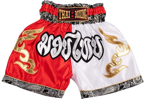 MUAY NATION Kid Muay Thai Boxing Shorts (US, Age, 9 Years, 12 Years, Red/White)