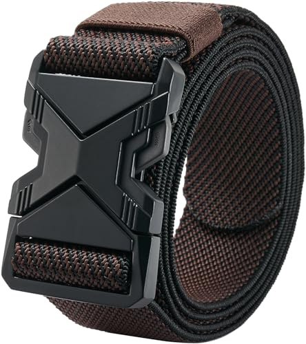LionVII Heavy Duty Quick Release Belt, Elastic Stretch 1.5 Web Work Belts with Alloy Buckle for Waist Size Below 48 (Twill Coffee)