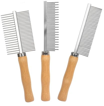 Supkeyer Fellpflegekamm mit Holzgriff für Hunde und Katzen, entfernt Schmutz und Matten für lang- und kurzhaarige Haustiere (3-in-1)