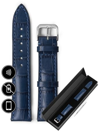 INVIS Smartstrap LOUISIANA Marineblau 20 mm – Uhrenarmband mit NFC-Kontaktloszahlung | Kalbsleder | Krokodilprägung | Zertifiziert von Mastercard & Visa | Länge: 114/82 mm