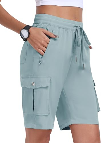MoFiz Pantaloncini Cargo Trekking Donna Bermuda Estivi Pantaloni Corti Vita elastica Leggeri Pantaloncini da Escursionismo Sportivi Jogging Casual Esterno con 6 Tasche Grigio blu Taglia EU XL