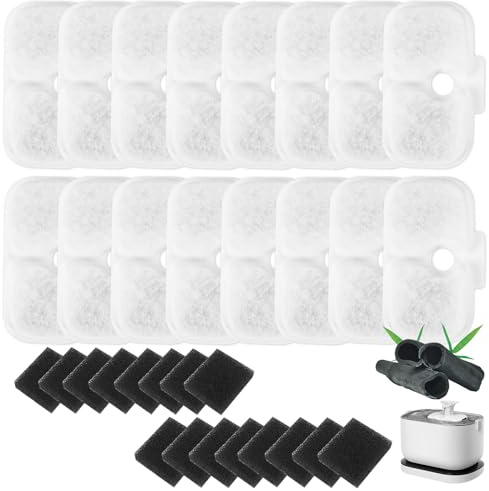 Filter Katzenbrunnen, 16er-Pack Filter für Dockstream Trinkbrunnen für Katze PLWF105/PLWF115/PLWF005, Katzenbrunnen Ersatzfilter, 16 Schaumstoffschwämme und 16 Filterkartuschen