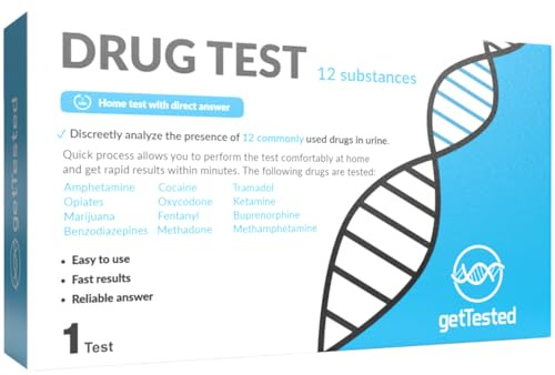 GetTested Prueba de drogas 12 sustancias (1 prueba) en casa para 12 medicamentos diferentes, puedes analizar fácil y discretamente la presencia de 12 medicamentos comunes en tu muestra de orina con