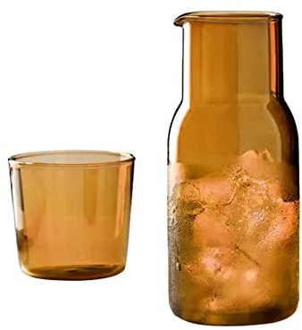 Wasserkaraffe mit Glasbecher für Nachttisch, Nebenkaraffe, Nachttisch-Wasserkaraffe, Klarglas-Saftwasserkrug, Glas-Mundwasserflaschenbehälter-Dekanter für Schlafzimmer und Wohnzimmer(Braun)