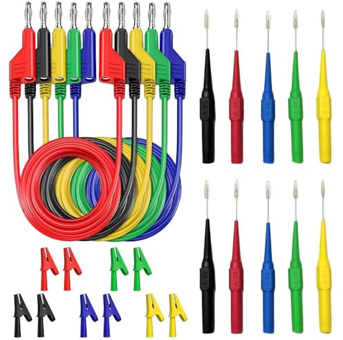yotutun 5 Stück Multimeter Messleitungen, Bananenstecker-Kabel mit 10 Stück Krokodilklemmen, 5 Farbige Isolierte Bananenstecker, Elektronische Messleitungen für Strommessgeräte Spannungsprüfer