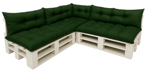 Setgarden Palettenkissen 7-teiliges Set, ein Set Kissen für Gartenmöbel, Bodenkissen, Palettenkissen 120x60x3, Sitz +3x Rückenlehne 120x40cm +1x 60x40cm (Grün)