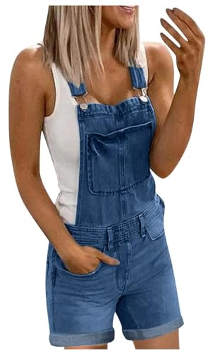 Latzhose Damen Sommer Jeans Kurz Jeanslatzhose Arbeitslatzhose Schnallenriemen Cargo Shorts Jeans Overall Trägerhose Denim Overall Damen mit Taschen
