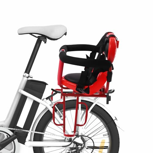 KEESUNG Fahrrad Sicherheits-Sitz, Halterung Baby fahrräDer Sitz Hinten mit Fußstütze, Fahrrad Sitz Vorne mit Sicherheitsgitter für von 6 Monate bis 6 Jahre alt, Rot