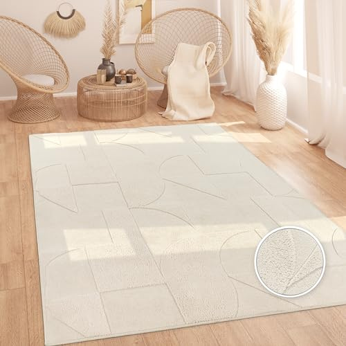 Paco Home Alfombra Salon De Habitacion Pelo Largo Motivo Nordica Motivo Boho Chic Motivo Abstract Suave Lavable Crema, tamaño:200x280 cm