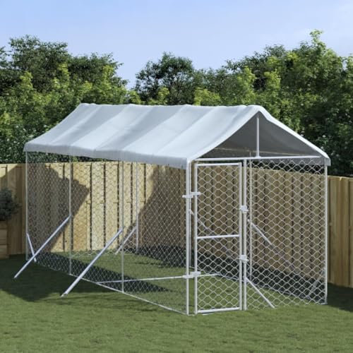 Willood Outdoor Hundezwinger mit Dach Silbern 2x6x2.5m Verzinkter Stahl
