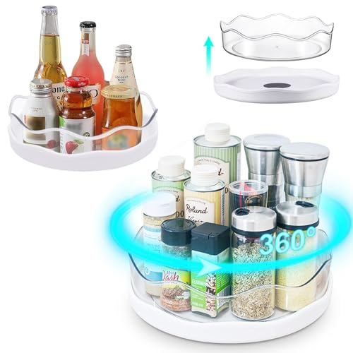 SAMSYOKI 2 Stück Lazy Susan Drehteller, 360° Drehbar Gewürzregal,Große Kapazität Küche Drehteller Organizer, Herausnehmbare Drehbarer Gewürzhalter für Öl Gewürzflaschen Kosmetik