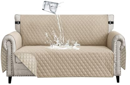 Lydevo Sofa Überzug 2 Sitzer wasserdichte rutschfest Sofabezug Mit Armlehnen Couchbezug Sofaüberwurf Kratzfest Reversible Gesteppte Schonbezug für Haustier Katzen Hunde,Beige
