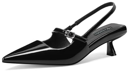Miraazzurra, scarpe da donna kitten heel slingback con punta a punta, tacco basso, slip on, scarpe da cerimonia con fibbia per appuntamenti, lavoro, feste, Nero , 36 EU