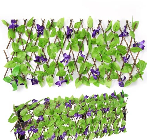 Celosia Extensible Con Hojas, Cesped Artificial Exterior, 200x40cm Antalla de Cerca de Privacidad de Hiedra Artificial, Paisajismo, Valla de Jardín,Paneles De Cobertura De Hojas De Hiedra, Decoracion