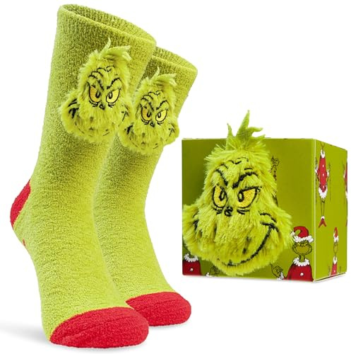 The Grinch Calcetines Antideslizantes Suaves para Hombre Talla 40–45, Antideslizantes Peluche Invierno, Regalos Hombres