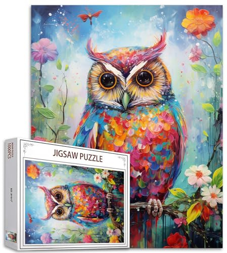 Tucocoo Niedliche Eulen-Puzzles für Erwachsene, 1000 Teile, abstraktes Tier-Blumen-Kunst-Puzzle, bunt, DIY-Bastelpuzzles für Heimdekoration, Geschenke, Familienpuzzle, perfekt für Spielabende 70x50cm