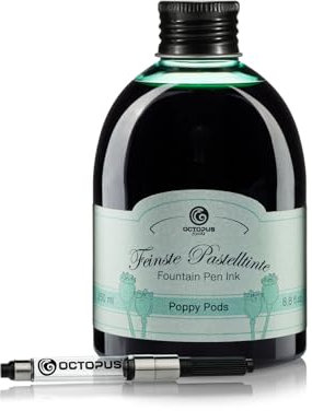 Octopus Fluids Füllhaltertinte im Tintenglas inklusive Konverter, Schreibtinte für Füllhalter, Füllertinte in Pastell Grün Poppy Pods 250 ml