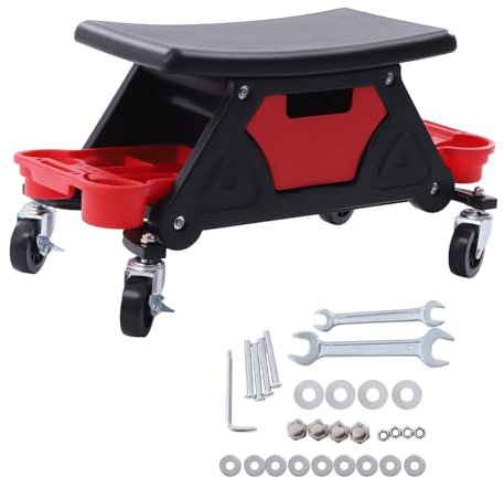 Werkstatthocker, Rollsitz mit 4 Universal-Räder, Tragfähigkeit 150kg, Hocker mit Rollen, Werkstatt Hocker,Gartenhocker mit Rollen, Mobile Rolling Creeper Sitz mit 2 Werkzeugablagen,für Autoreparaturen