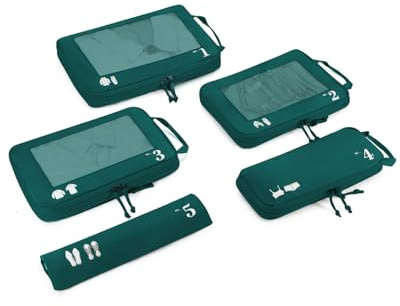 ECOHUB 5 Sets Compresión Organizador Maleta Packing Cubes For Travel Essentials Bolsas Organizadoras Ropa Viaje Avion Viajes Accesorios(Verde azulado)